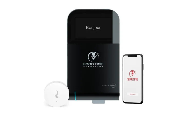 Borne d’assistance à la gestion alimentaire avec thermomètre connecté et application mobile
